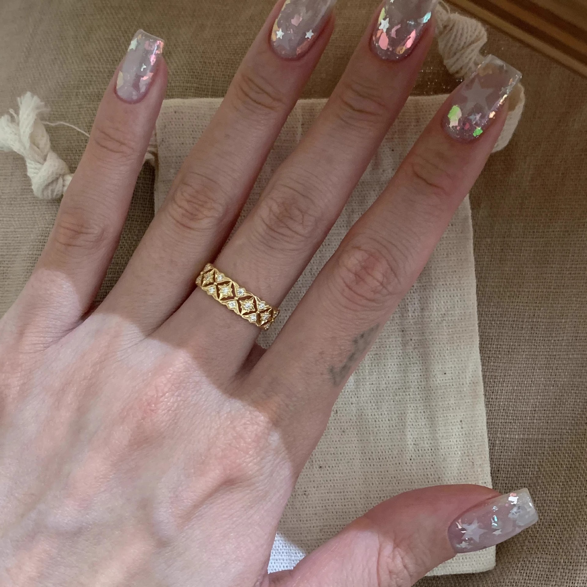 Vintage Star Crystal Adjustable Ring