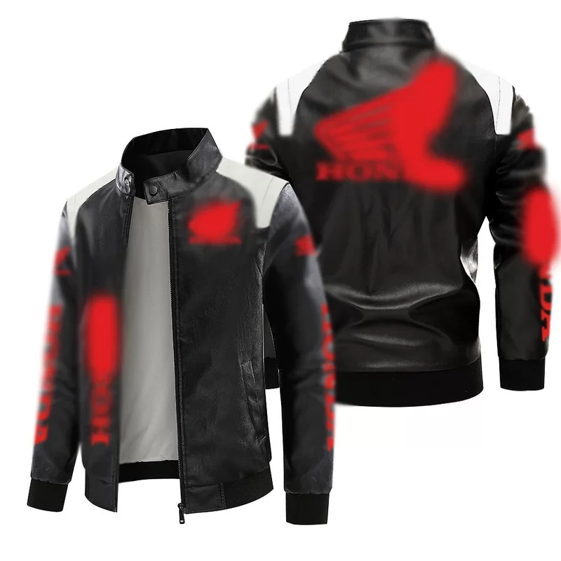 【Европейский размер плюс флис】Sweet Moon Truck Car Label Leather Jacket Large Size Printed Autumn and Winter Jacket Pu High-end Men's Clip