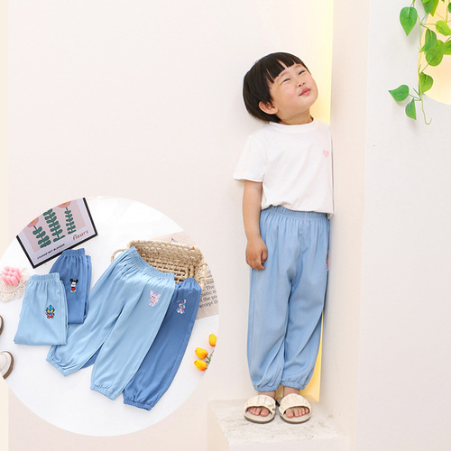 Children's clothing summer new children's anti-mosquito pants for boys and girls embroidered sports trousers versatile outer wear