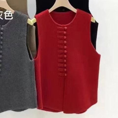 秋冬の新型レトロな国風の洋風のベストのコートの中国式のニットの上着に合わせてセーターのベストの女性を合わせます。