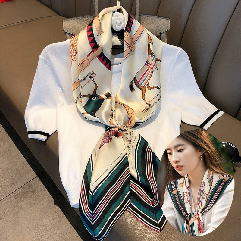 春と夏の韓国版模擬シルクサテン薄いスカーフガーゼエアコンショールビーチタオル 90 日焼け止めシルクスカーフ女性卸売|undefined