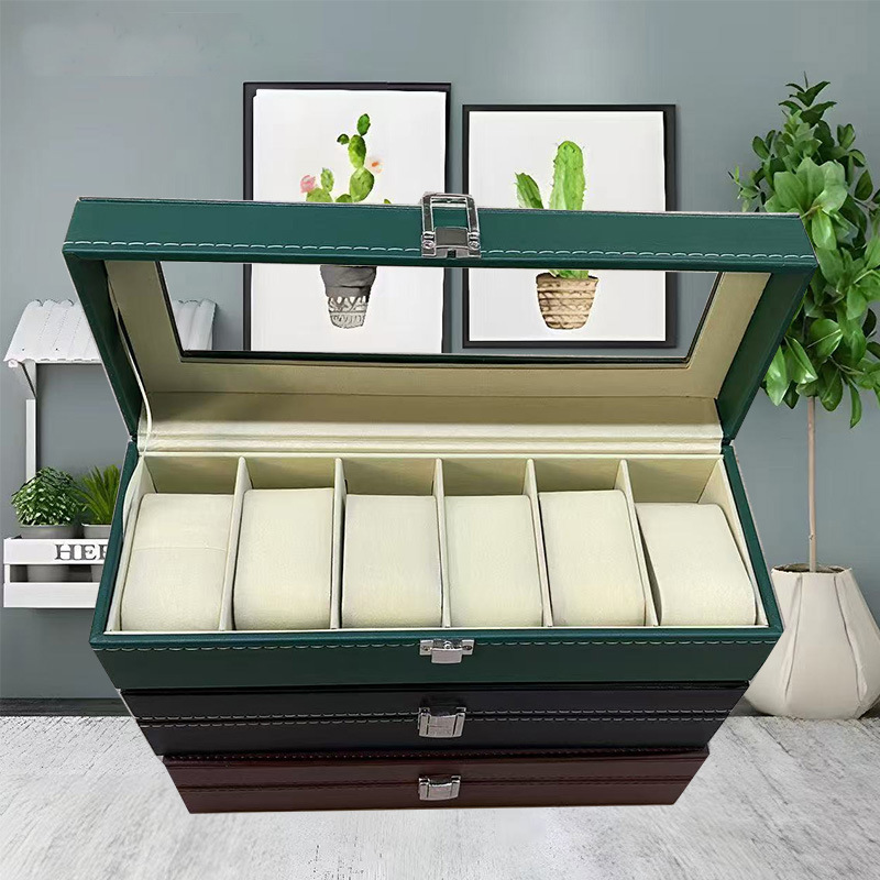 Caja de exhibición universal de cuero PU para relojes, embalaje portátil de alta gama para almacenamiento de múltiples relojes, ideal para dropshipping transfronterizo.