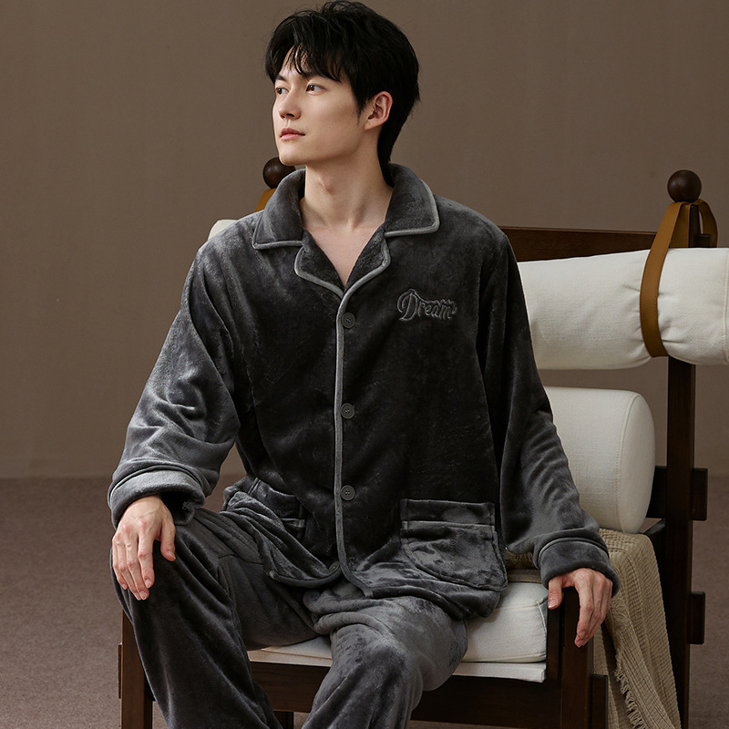 睡衣秋冬季2025加绒加厚法兰绒抗静电长袖长裤青年男士家居服套装|undefined