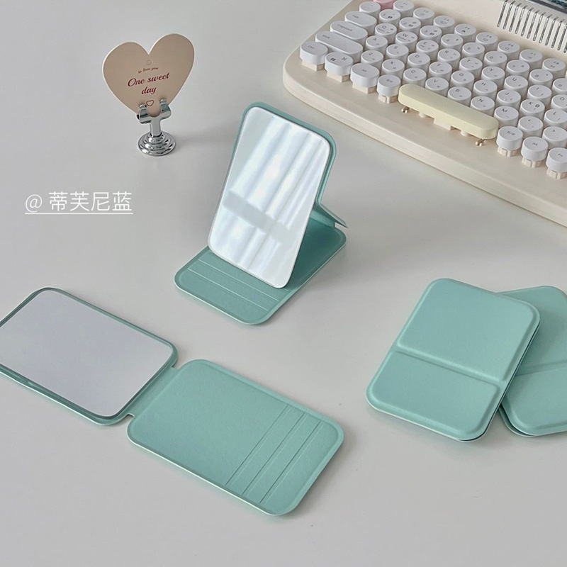 Espejo cosmético de escritorio portátil pequeño espejo color sólido pu cuero portátil plegable escritorio vestidor espejo conveniente espejo