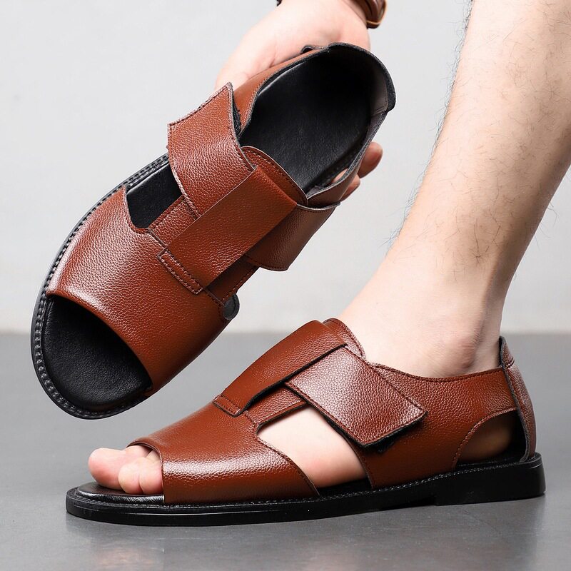 Sandal nam quai dán hở ngón chống trượt kiểu La Mã đi biển — Màu nâu, màu đen