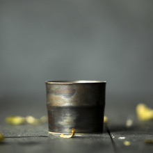 复古窑变黑金竹节主人茶杯粗陶材质中式个性创意家居酒水品茗单杯