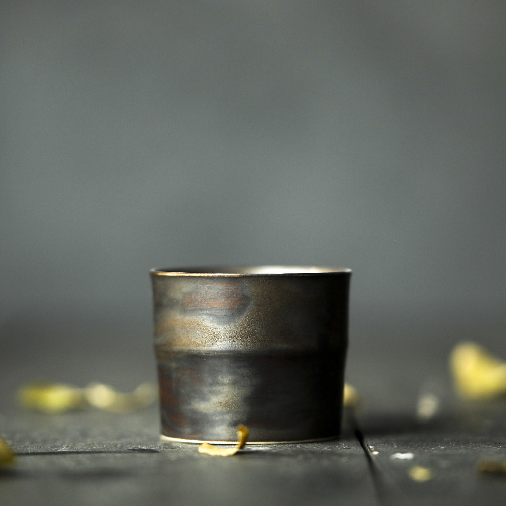 复古窑变黑金竹节主人茶杯粗陶材质中式个性创意家居酒水品茗单杯
