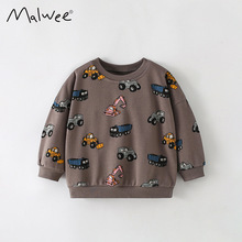 malwee男童装秋款圆领卫衣新款欧美中小童休闲印花帅气儿童上衣