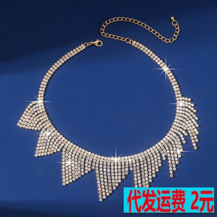 Cross-border foreign trade e-commerce source of new trend Europe and the United States exaggerated multi-layer diamond tassel full diamond necklace bundle neck clavicle chain