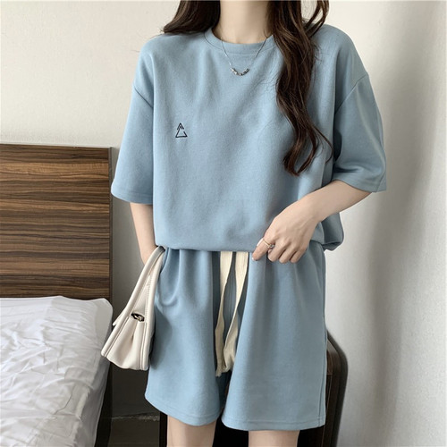 2026 New Casual Sports Suit Women's Summer Thin Loose Large Size Short Sleeve Shorts Two-piece Trendy Set