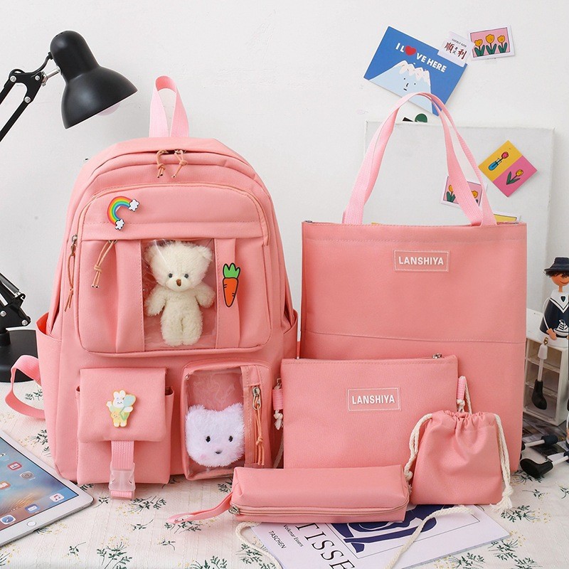 キャンバス小学生バッグ女性用2025新スタイル中学生・高校生大容量バックパックins学生バックパック