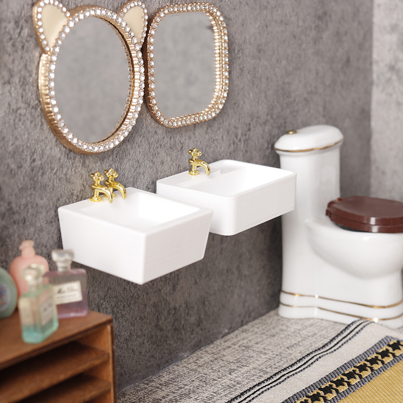 Miniature Model Bathroom Washbasin Washbasin 12 Points Dollhouse Dollhouse Furniture Ornaments DIY Toy Building