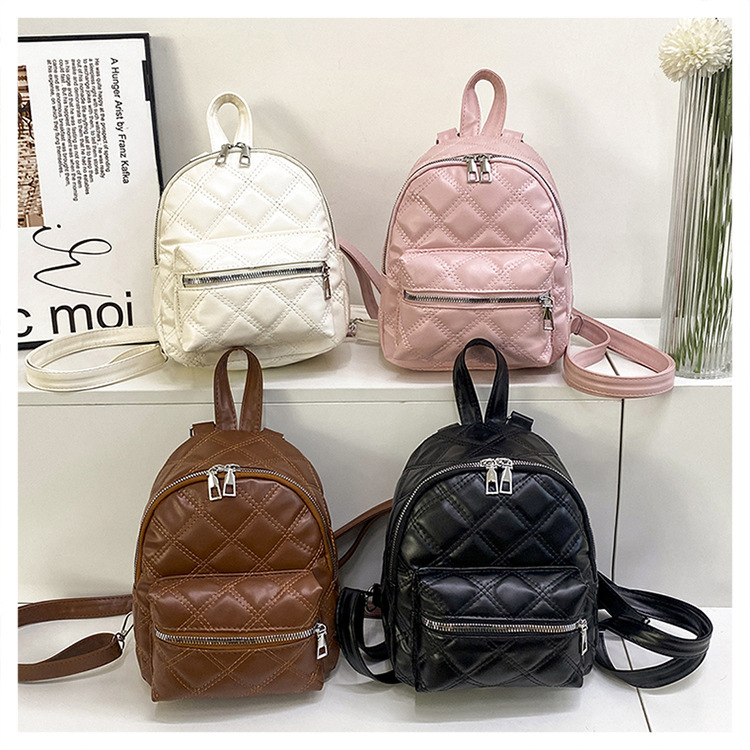 菱格圧痕ファッション清新シンプルファッションリュックサック女性通勤学生クラス個性純色リュックサック|undefined