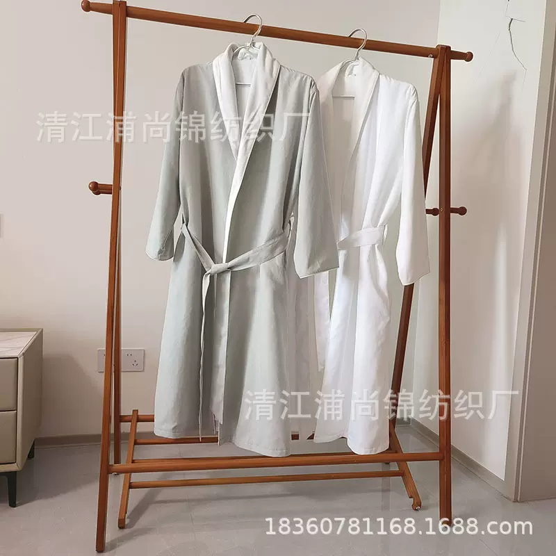 希尔顿五星级酒店浴袍男女长款情侣睡袍抗皱桃皮绒比纯棉吸水新款