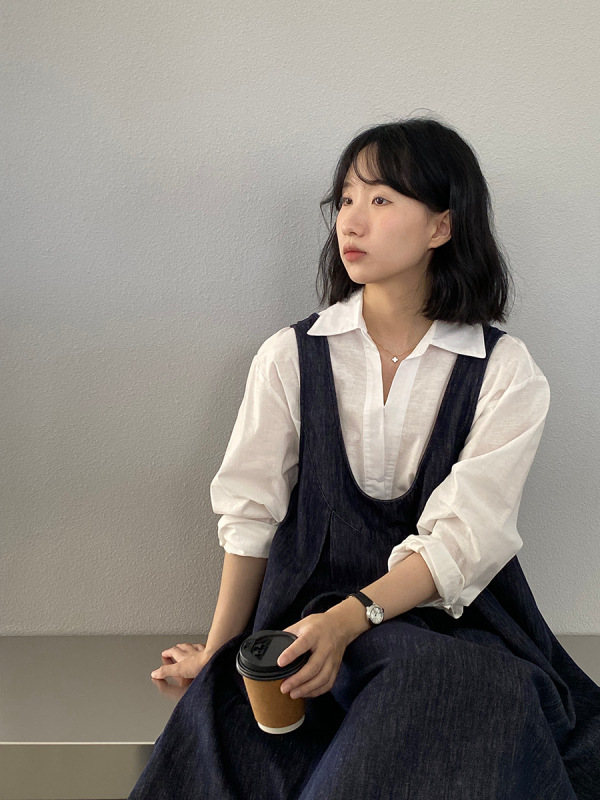 江左 韩系牛仔背心连衣裙宽松显瘦女早秋新品休闲中长款裙子 6196|undefined