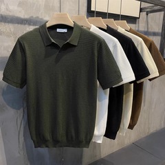 夏スリム通気vネックpoloシャツニットレトロカジュアル男性ビジネス半袖tシャツ男性