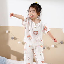 儿童家居服男女童宝宝睡衣夏季薄款纱布短袖家居服空调服套装a类
