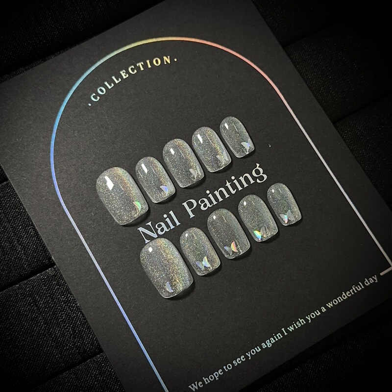 Hand-Wearing Armor Advanced Sense Simple Rainbow Cat's Eye silver Butterfly Short Manicure Pieces White Fake Nail Patch Hand-Wearing Armor Advanced Sense Simple Rainbow Cat's Eye silver Butterfly Short Manicure Pieces White Fake Nail Patch