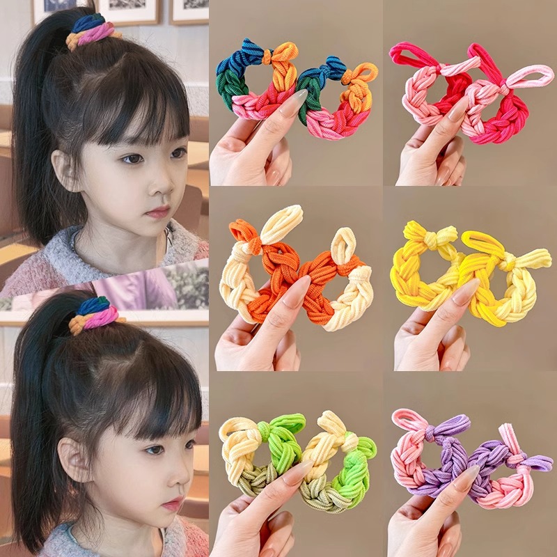 Color de banda de goma para niños anillo de cabello de cola de caballo alta cabello de niñas no lastimar cabello grueso cabello de tejido manual puro adornamiento para el cabello