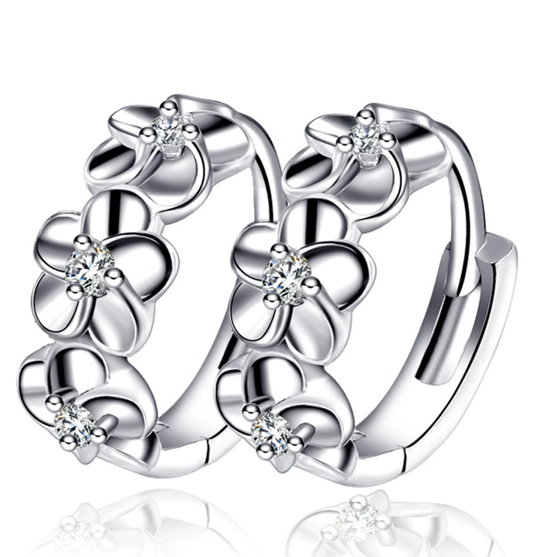 Крыжовые серьги в цветочный чокер Ah16 Mountain Tea Floral Hoop Earrings - корейский стиль, серебрение, размер 8.43x7.71x2.43 см