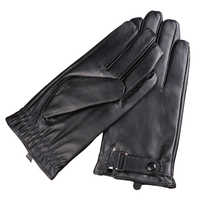 Guantes térmicos de piel de oveja de otoño e invierno guantes de cuero de pantalla táctil de conducción cálida engrosada para hombres simples