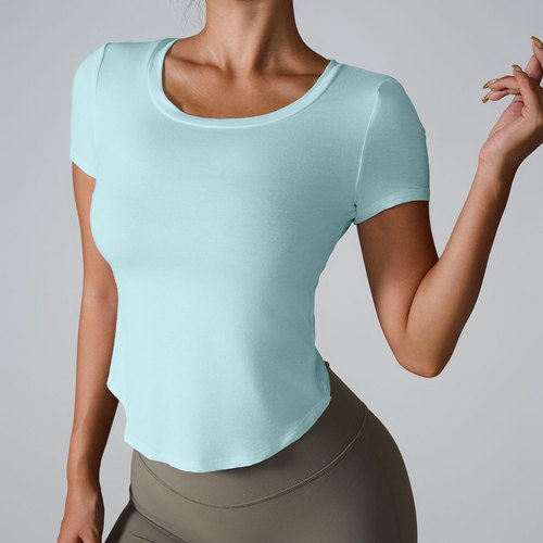 ins2024 Cross-border New Style Athletic Short Sleeve Tie-up Back Beauty Sport Yoga Tight Shaping Fitness Short T