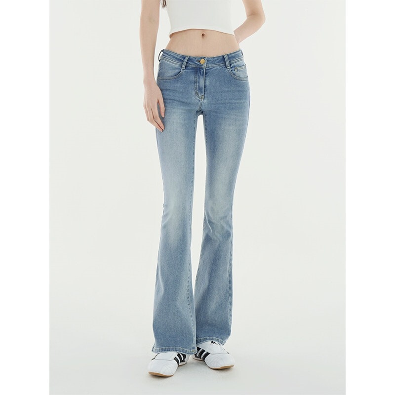 Jim's Same Style Light Blue Washed Low-Rise Slim Fit Stretch Flared Jeans Jim's Same Style Light Blue Washed Low-Rise Slim Fit Stretch Flared Jeans
