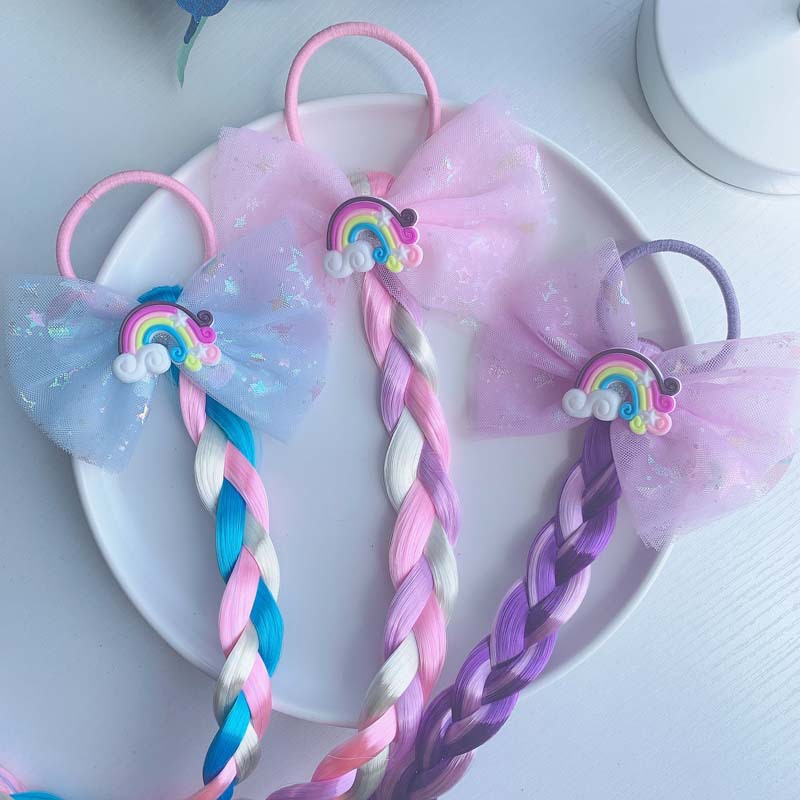 Girl's Cute Rainbow Chemical Fiber Contrast Collar Net Yarn Bowknot Hair Tie Party Headpieces display picture 3