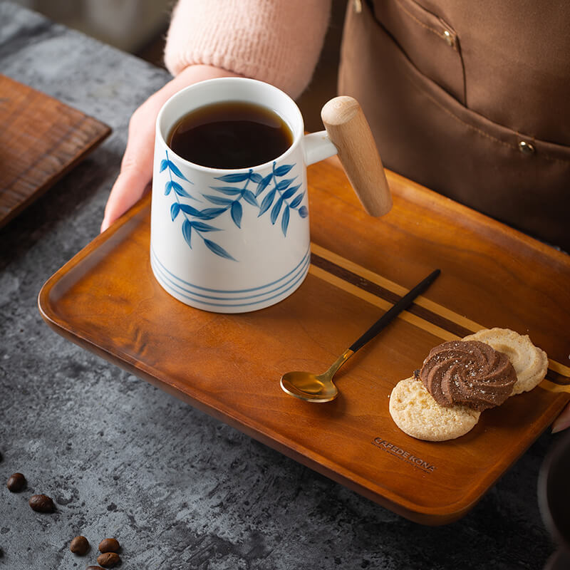 Yishanhe taza de cerámica europea taza de manija de madera taza de café desayuno doméstico taza de leche de avena taza para beber