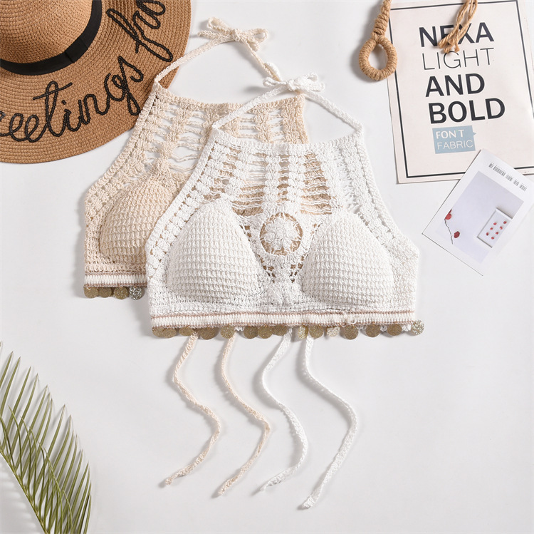 Knitted Embroidered Sexy Small Camisole Hollow Knitted Short Women's Inner Top Bohemian Ethnic Style