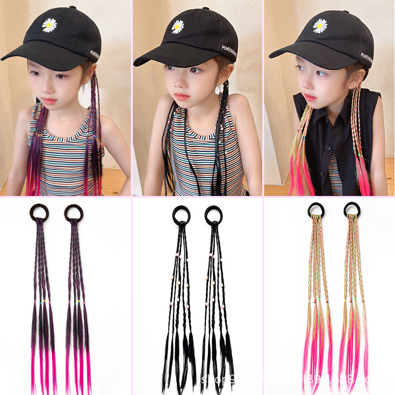 형광 핑크와 그린 가발 브레이드 헤어 로프 3쌍 세트