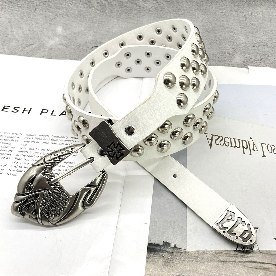 Ремень ERD двойной ряд клёпок, панк-стиль, заклёпки, длина 105 см