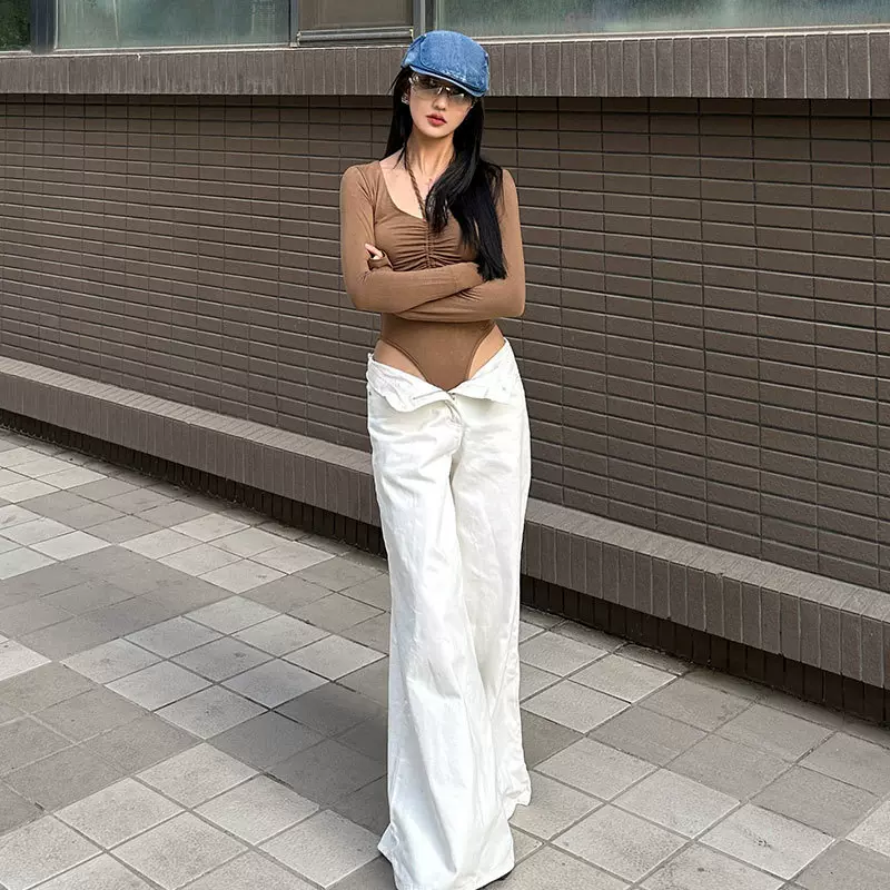 现货清新湖水蓝 高腰阔腿牛仔裤女2023早春新款宽松显瘦直筒裤子