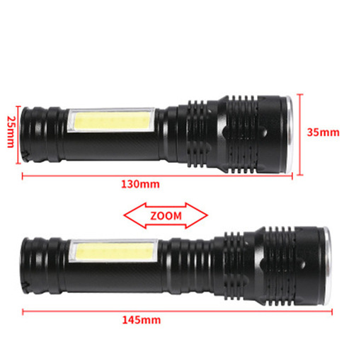 Cross-border special supply of strong light aluminum alloy rechargeable flashlight outdoor T6+COB lithium battery mini zoom flashlight