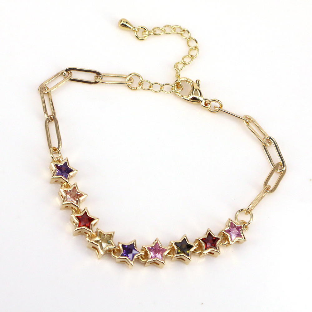 Fashion Heart Shape Copper Bracelets Gold Plated Artificial Gemstones Zircon Copper Bracelets