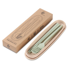 Portable Wheat Straw Tableware Set of Three (Fork, Spoon, Chopsticks) Student Gift Set with Logo Printing on Promotion