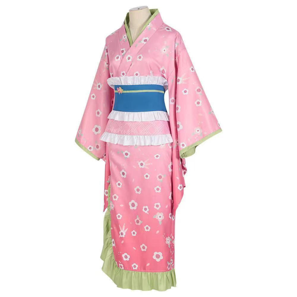 Demon Slayer Cosplay Costume Kanroji Mitsuri Kimono Full Set Anime Role-Playing Women's Cosplay Outfit