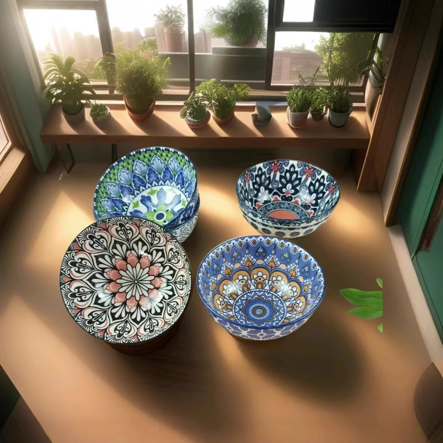 4.5英寸米饭碗波西米亚釉下彩民族风高颜值陶瓷碗家用小碗米饭碗