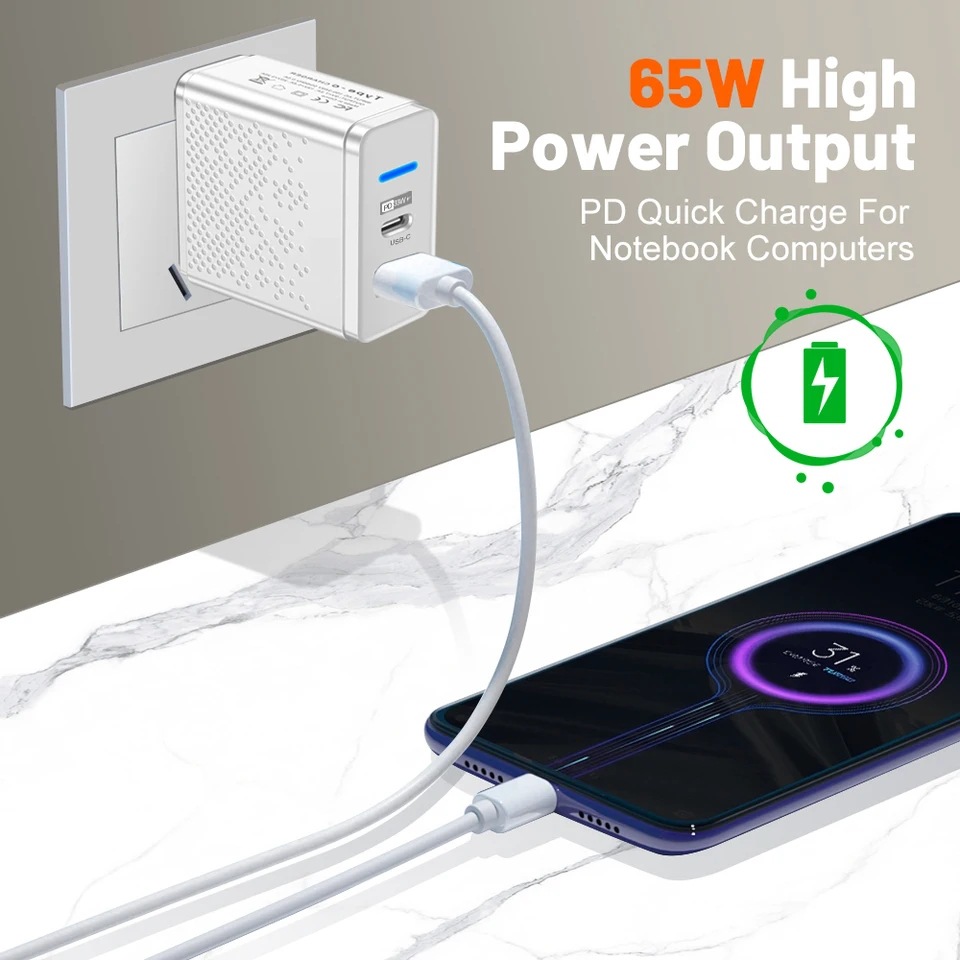 USB + PD cargador de doble puerto con lámpara LED, cabeza de carga rápida, carga de viaje, cabeza de carga de viaje, estándar de EE.UU., estándar de Europa, estándar de Reino Unido