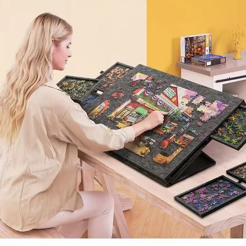クロスボーダーフェルトパズルテーブルパズルパッド折りたたみスタンド蓋付き6引き出しポータブルパズルボード|undefined