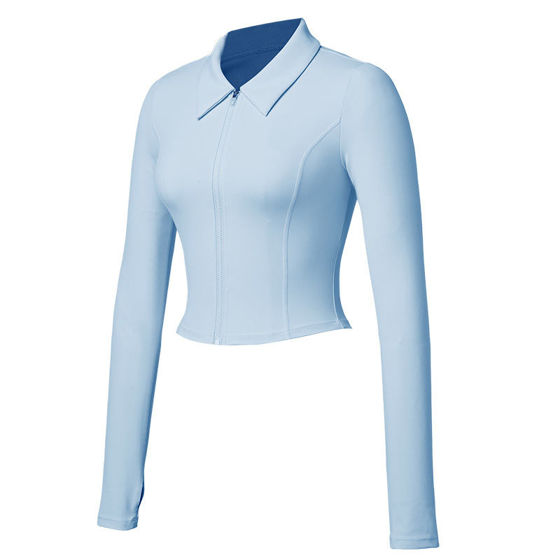 Tenis de mujer corta cremallera cardigan otoño invierno manga larga con solapa chaqueta deportiva de yoga de secado rápido