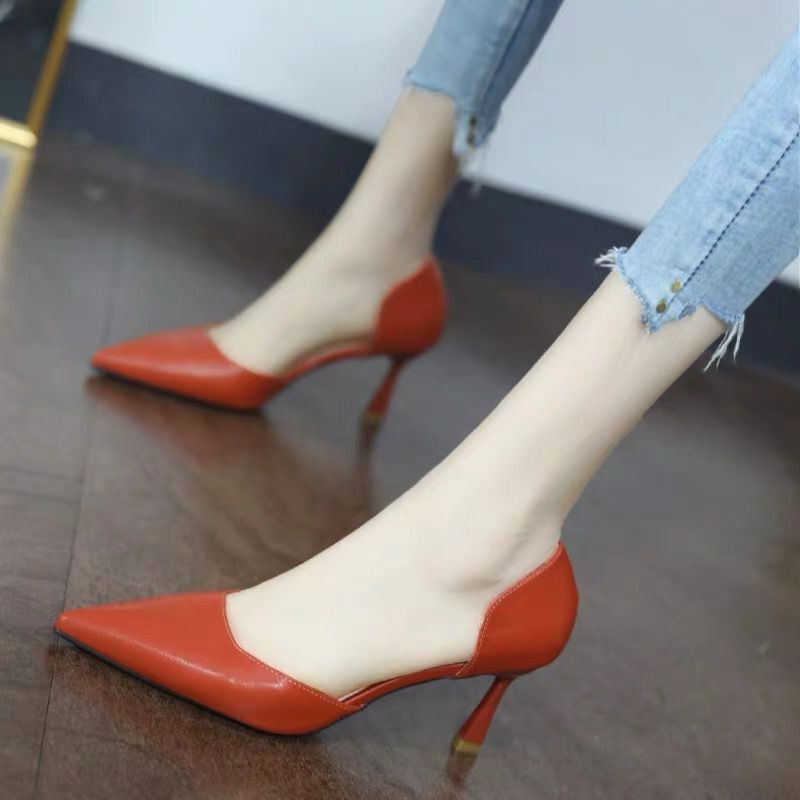 French-Style Small High Heels for Women 2024 Summer New Versatile Mid-Heel Pointed Ol Sexy Fashion Side Hollow Stiletto Shoes