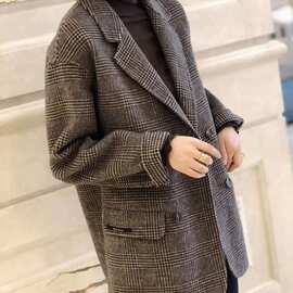 2026秋冬新款双面羊绒大衣女小个子英伦格子西装薄羊毛呢休闲外套