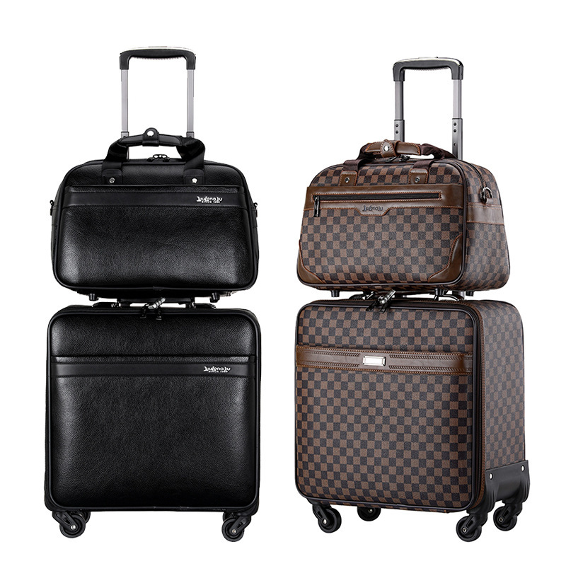 Business leather luggage case universal wheel 16 inch set travel check-in luggage high-end luggage factory wholesale