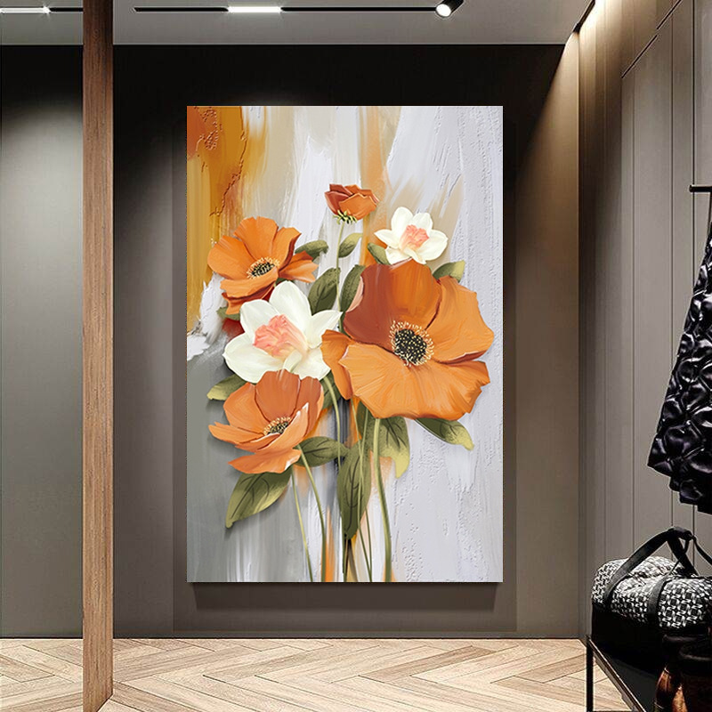 纯手绘植物花卉油画现代抽象壁画餐厅玄关走廊过道新中式装饰画