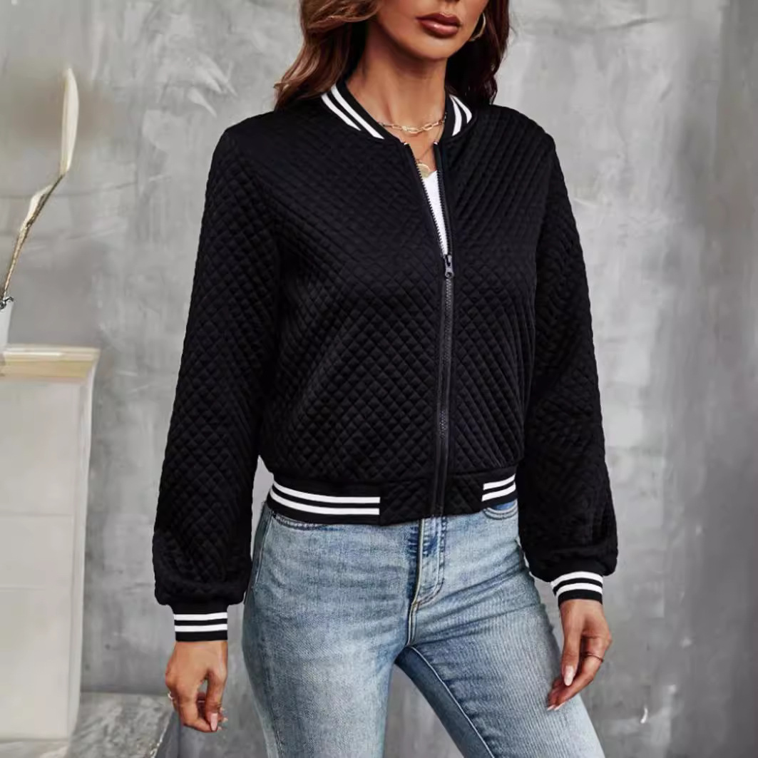 Women's Clothing Autumn Long Sleeve Zipper Decorated Cardigan Printed Jacket Small Jacket_voghion.com