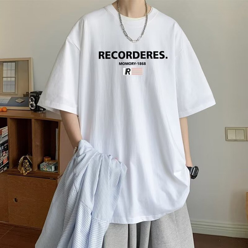 Men's Fashion Brand Summer Loose Five-Button Sleeve Trendy Ins Simple Print T-Shirt