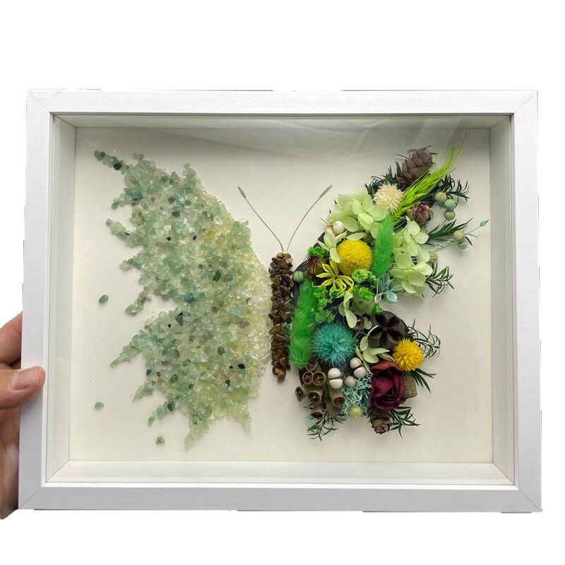 バレンタインドライフラワー水晶材料バッグ手作りドライ花石画紫蝶フォトフレームカッププレゼントdiy緑|undefined