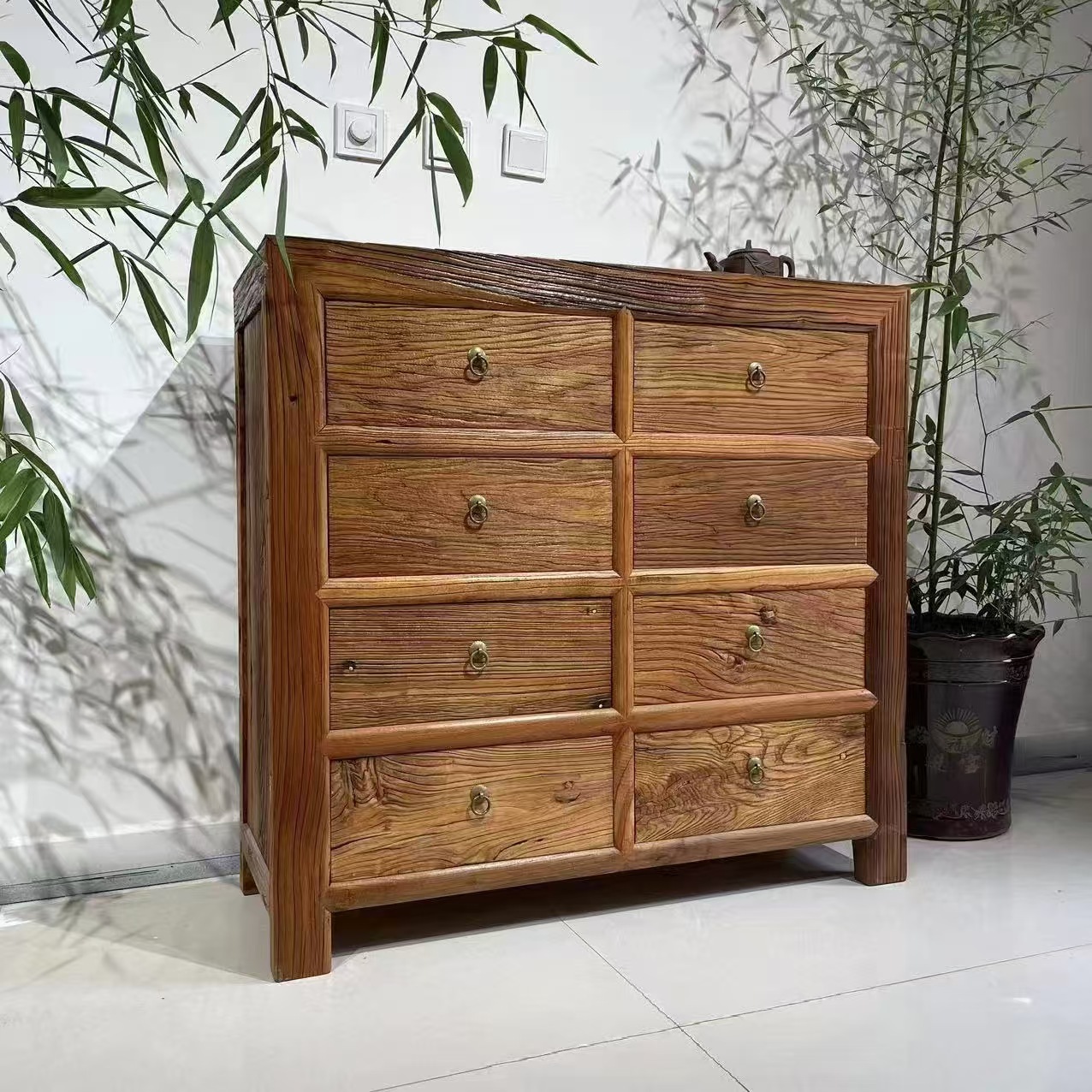 Old Elm Wood Side Cabinet, Tea Room Tableware Display Cabinet, Old Elm Wood Multi-Treasure Cabinet, Display Shelf, Entryway Tea Set Cabinet