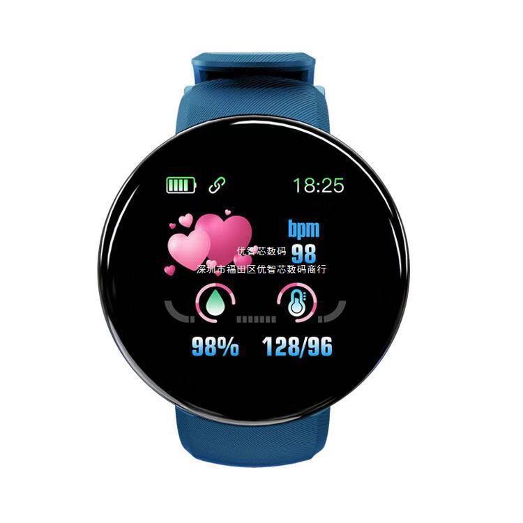 D18s reloj inteligente pantalla redonda 1.44 pantalla de color frecuencia cardíaca presión arterial monitoreo del sueño pedómetro movimiento d18 pulsera inteligente